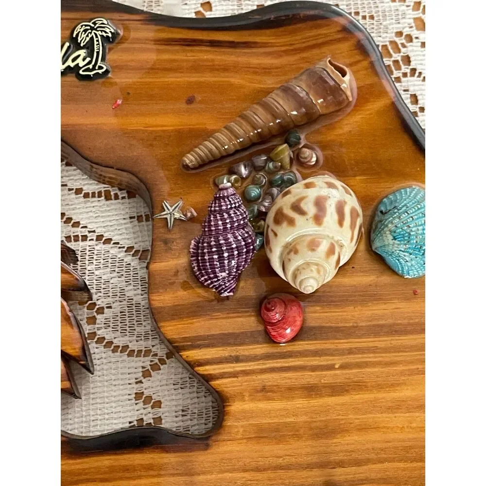 Vintage Wood FLORIDA Sea Shell Beach Theme Key Holder Hook Wall Plaque